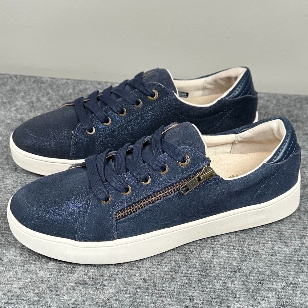 Revitalign Wrigley Orthotic Navy Shimmer Sneakers Womens 8 Wide Suede Zip NWOB